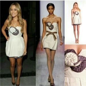 BCBGMaxAzria Cream and Brown Strapless Mini Dress